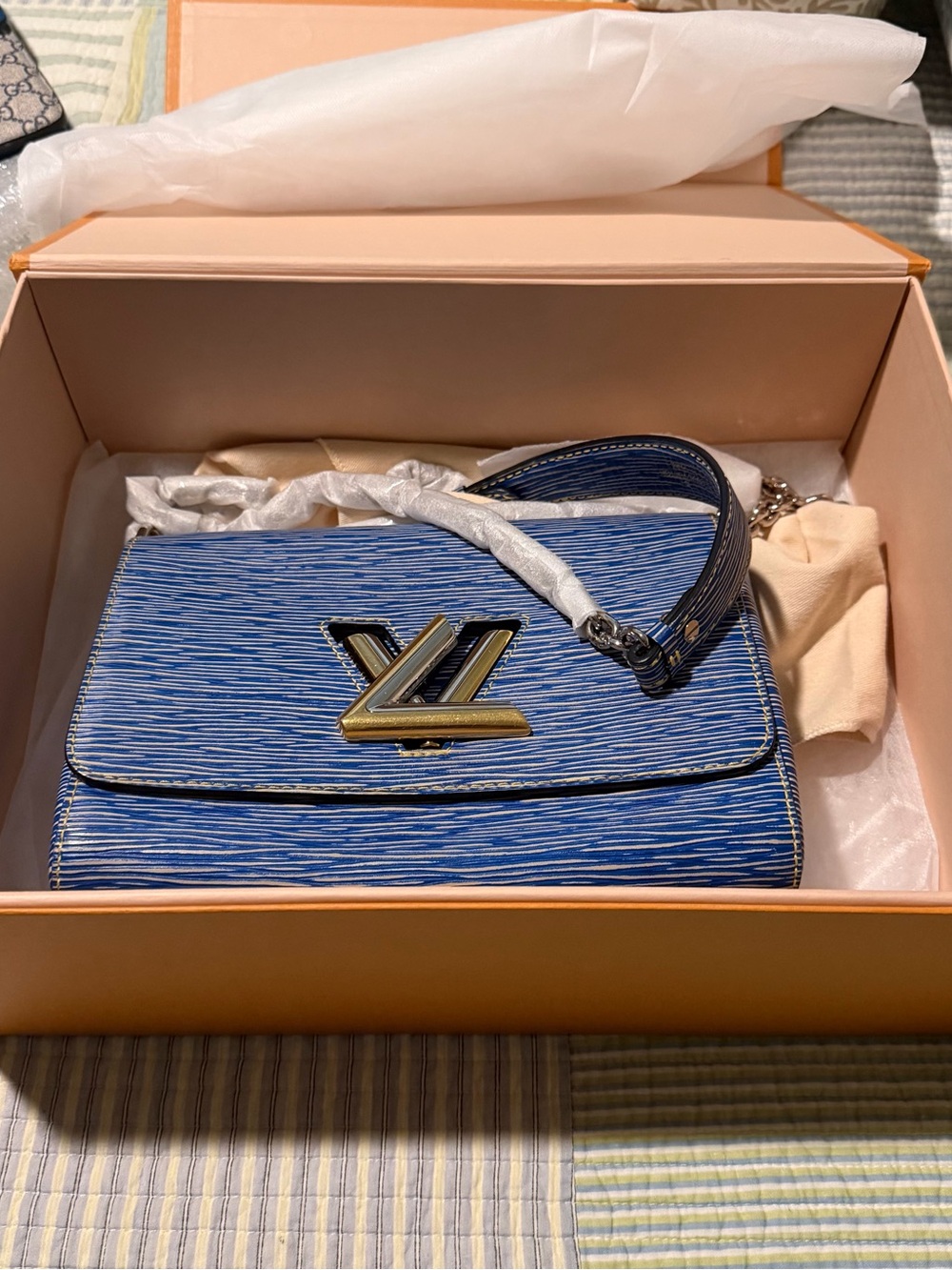 Louis Vuitton Blue Epi Twist MM Crossbody Bag with Gold Hardware